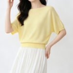 Women Minimal Elegant Off Shoulder Knit Pullover, Short Sleeve Loose Lightweight Tencel Summer New Blouse Top - Image 5
