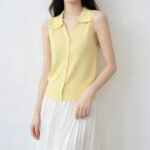 Women Korean Soft Style Collared Sleeveless Knit Tank Top, Single Breasted Slim Fit Versatile Ice Silk New Design Blouse - Image 5
