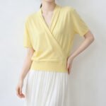 Women Gentle V Neck Wrap Knit Top, Summer New Short Sleeve Loose Slimming Cross Wrap Design Blouse - Image 5