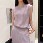 Summer New Women Crew Neck Sleeveless Knit Top, Tencel Lyocell Slim Fit T-Shirt with Irregular Hem - 画像 (5)