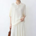 Women's Tencel Linen Blend Knit Polo Shirt, Short Sleeve Elegant Collared Blouse, Summer Premium Casual Tee Tops New Arrival - Image 5