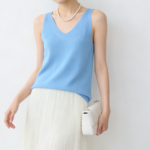 Women Solid V-Neck Sleeveless Knit Vest, Versatile Basic Tank Top, Office Commuter Layering Blouse for Summer New Arrival - Ảnh 3