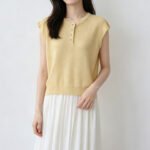 Women Summer New Tencel Linen Knit Top, Ruffle Sleeveless Half Placket Collar Casual Design Pullover Blouse - Image 5