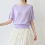 Women Minimal Elegant Off Shoulder Knit Pullover, Short Sleeve Loose Lightweight Tencel Summer New Blouse Top - Image 6