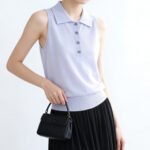 Women's Sleeveless Collared Knit Vest, Slim Fit Basic Tank Top, Korean Style New Summer Layering Waistcoat - Ảnh 3