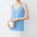 Women Solid V-Neck Sleeveless Knit Vest, Versatile Basic Tank Top, Office Commuter Layering Blouse for Summer New Arrival - Ảnh 4