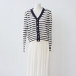 Summer New Contrast Color Striped Knit Cardigan Two Piece Outfits for Women, V-Neck Button Thin Lazy Loose Knit Outerwear Top - Image 7