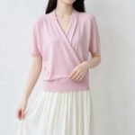 Women Gentle V Neck Wrap Knit Top, Summer New Short Sleeve Loose Slimming Cross Wrap Design Blouse - Image 7