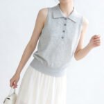 Women's Sleeveless Collared Knit Vest, Slim Fit Basic Tank Top, Korean Style New Summer Layering Waistcoat - Ảnh 6